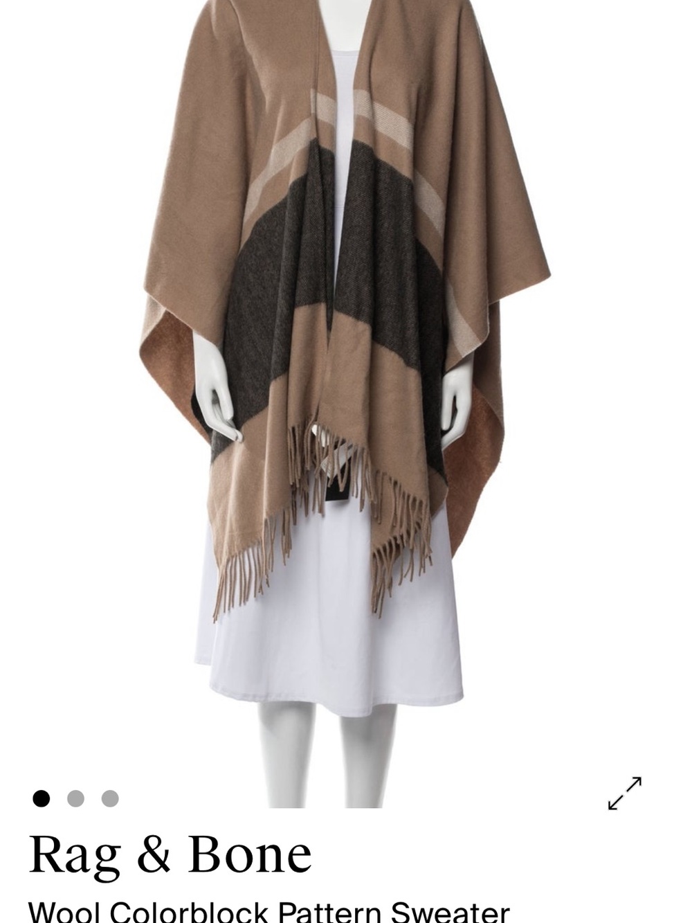 rag & bone Taupe and Dark Brown Colorblock Fringe Poncho